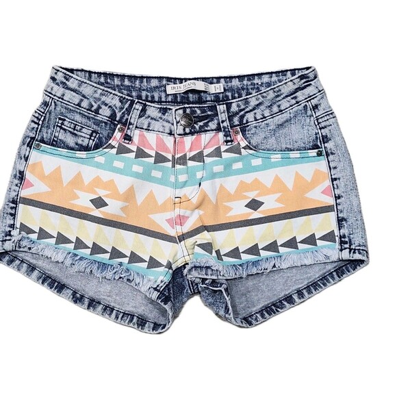 Iris Aztec Southwest Style Blue Denim Shorts Small - Picture 1 of 8